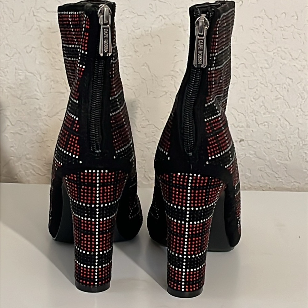 Cape Robbin Mona Y2K Punk Princess Rhinestone Plaid Ankle Boots Size 8M - Picture 8 of 14